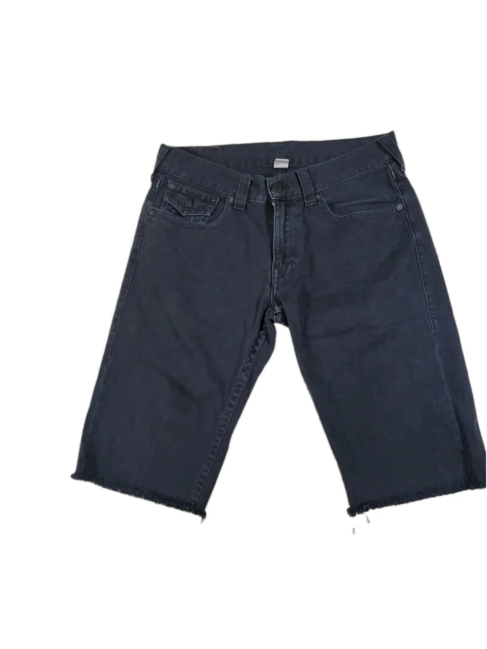 True Religion Jeans Men Flap Pockets Cut-Off Black Fray Shorts Size 34 Inseam 15